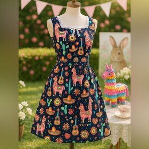 VTG,LA Soul,Dresses Fiesta Llama
Print Dress,Tie-Back,POCKETS,Lined, EUC,Size S